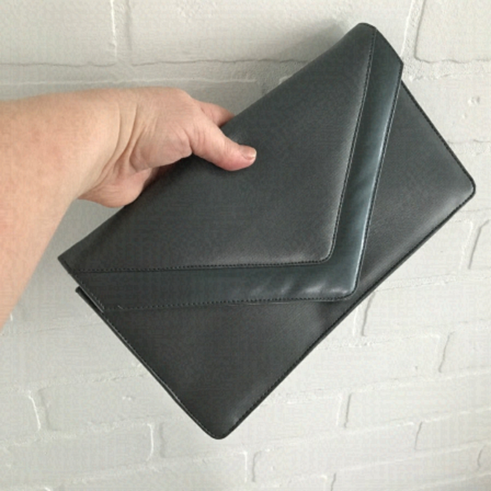 Vintage 80s Shoulder bag Clutch John Hort Letter shape Gray/Silver